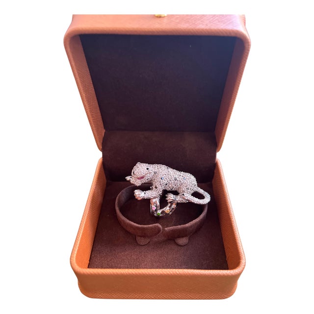 Bochic “Orient” Multi Sapphire & Ruby Panther Vintage Ring Set In 18 K Gold & Silver For Sale