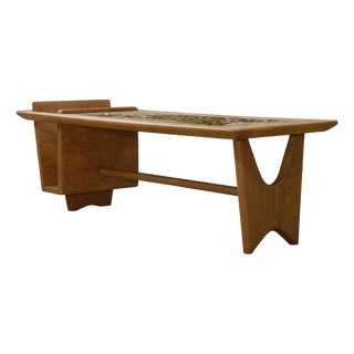 Coffee Table with Magazine Rack in Oak and Ceramic by Guillerme et Chambron for Votre Maison, 1950s For Sale