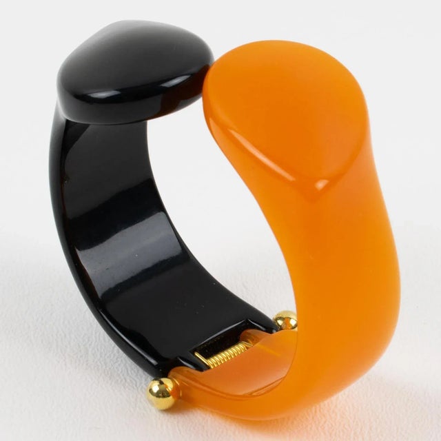 Plastic Angela Caputi Black and Orange Resin Clamper Bracelet For Sale - Image 7 of 10