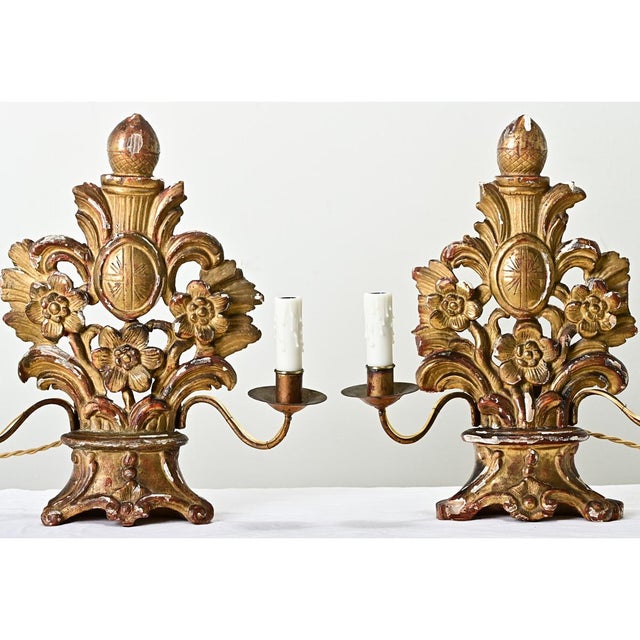 18th Century French 18th Century Giltwood Candelabra Lamps - A Pair For Sale - Image 5 of 8