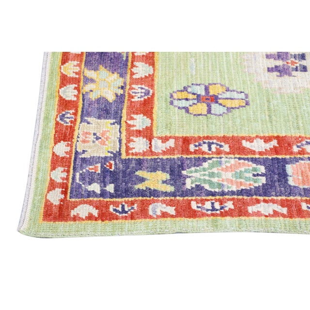 Early 21st Century Green Multicolor Handwoven Wool Turkish Oushak Rug 5'5'" X 6'6'" For Sale In Houston - Image 6 of 9