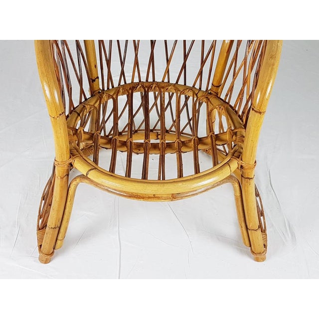 1960s Rush, Rattan and Blue Velvet Armchair, 1960s For Sale - Image 5 of 13