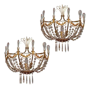 Gilt Bronze and Crystal Baltic Style Wall Light Sconces - A Pair