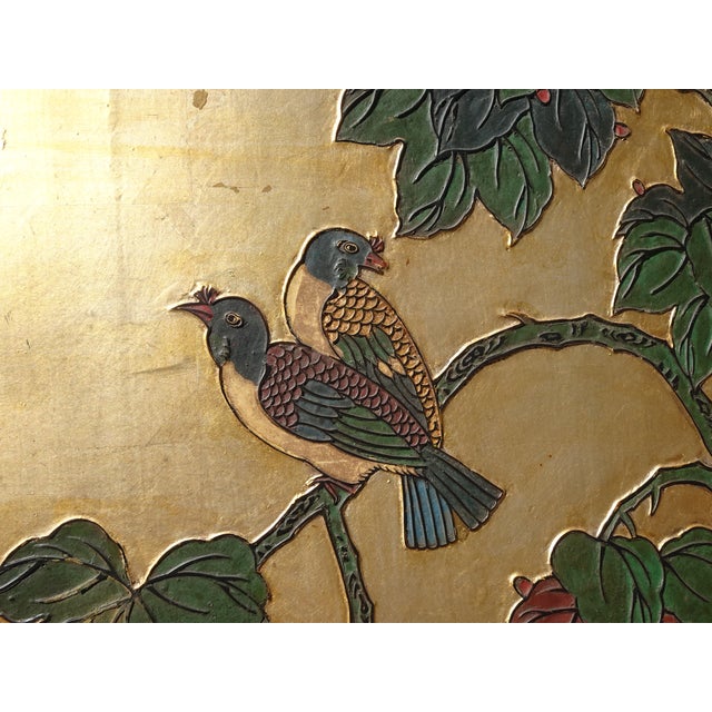 Oriental Asian Four Panel Screen Gold Chinoiserie Coromandel Room Divider Geese For Sale In Los Angeles - Image 6 of 12