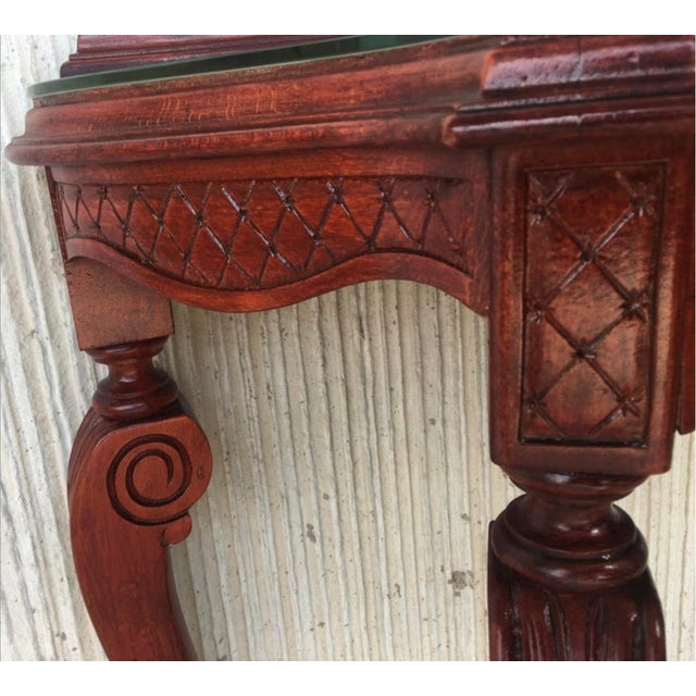 Vintage Rococo Style Italian Console Table in Mahogany with Glass Top, 1960s For Sale - Image 13 of 15