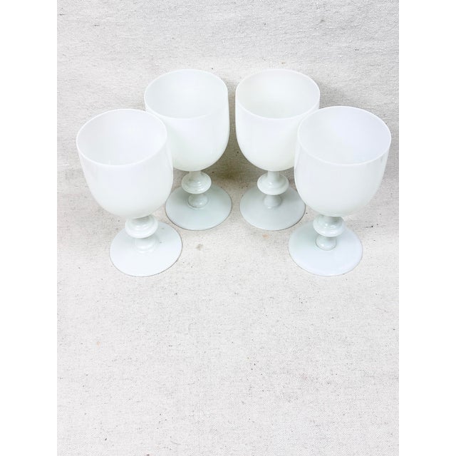 French Vintage French Portieux Vallerystal White Opaline Goblets-Set of 4 For Sale - Image 3 of 6