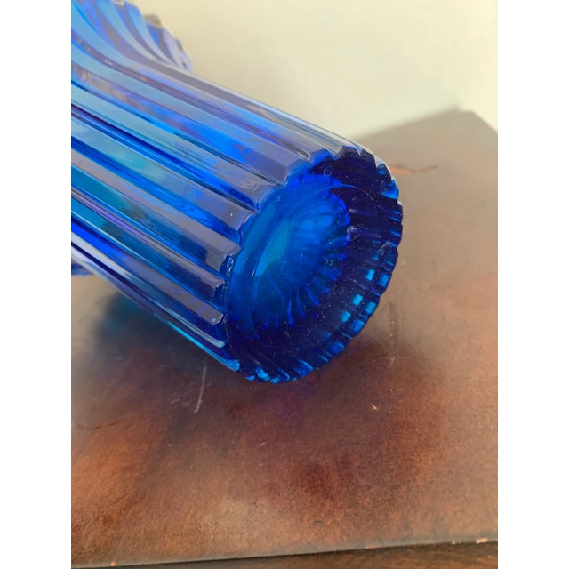 Late 20th Century Vintage Modern Turquoise Blue Ribbed Glass Vase For Sale - Image 5 of 7