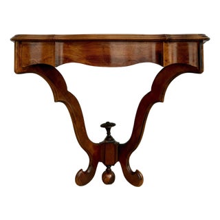 Mid-Century Mahogany Wall-Mounted Scalloped Console Table For Sale