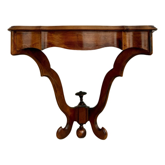 Mid-Century Mahogany Wall-Mounted Scalloped Console Table For Sale
