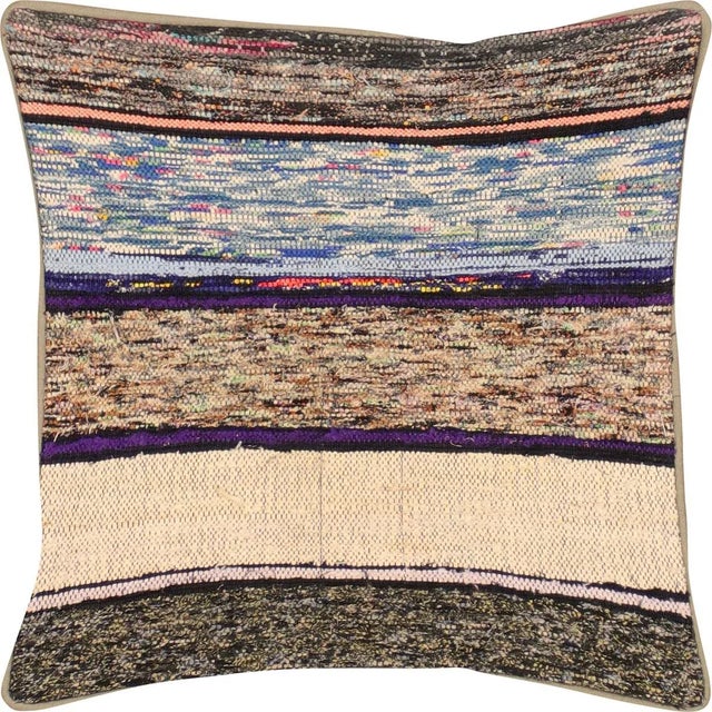 1960s Turkish Rag Pillow. Sewn with fragments of vintage hand made Anatolian cotton & linen kilims. Fiber fill. 523083