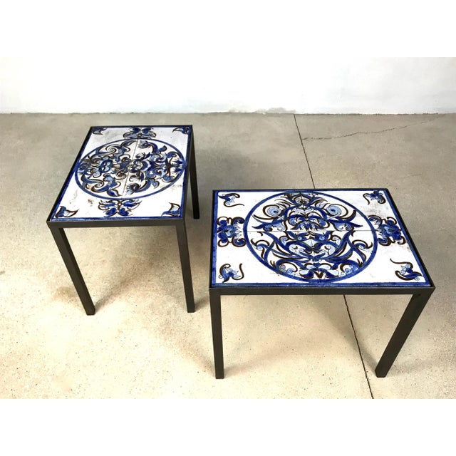 Metal Italian Ceramic & Steel Side Tables or Nightstands, 1970s, Set of 2 For Sale - Image 7 of 18