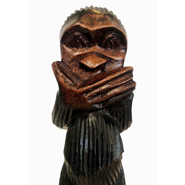 Asian "Three Wise Monkeys" in Carved Wood For Sale - Image 13 of 15