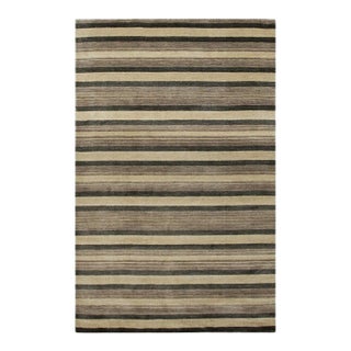 5x8 Multicolor Hand-Knotted Wool Grounded Earth Tones Striped Modern Carpet Rug For Sale