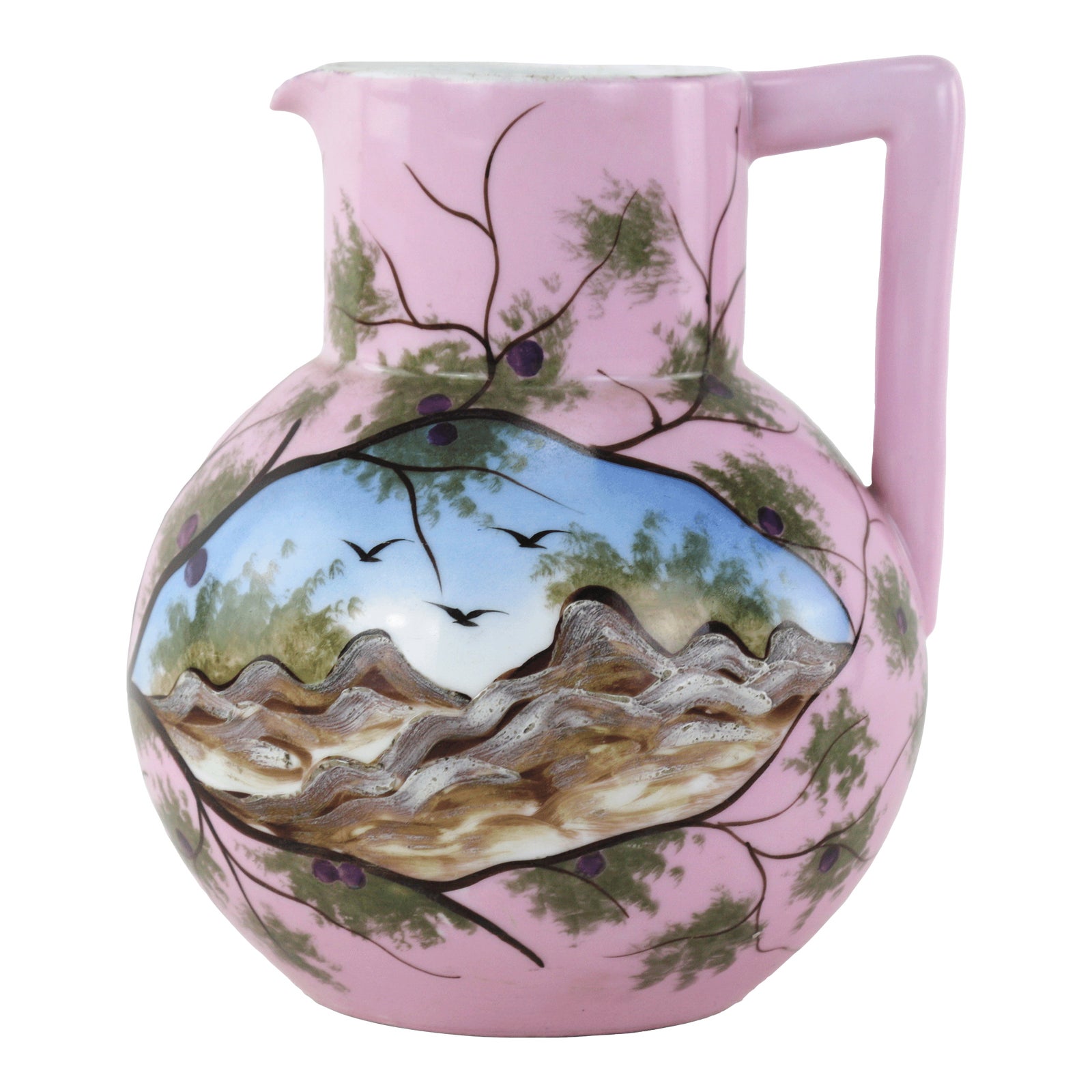 Pastel Pink Porcelain Pitcher With Scenic Landscape and Nature Details ...