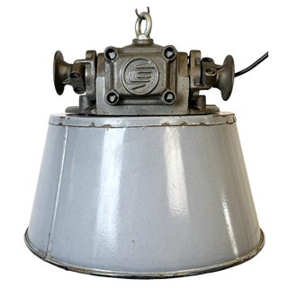 Large Industrial Grey Enamel and Cast Iron Pendant Light from Elektrosvit, 1960s For Sale