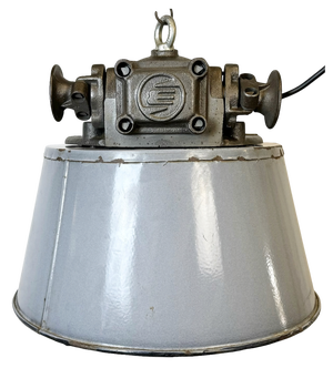 Large Industrial Grey Enamel and Cast Iron Pendant Light from Elektrosvit, 1960s