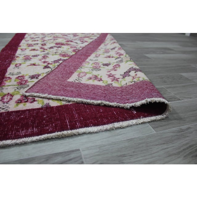 1970s Southwestern Style Floral Design Wool Wine Red Turkish Vintage Rug For Sale - Image 11 of 12