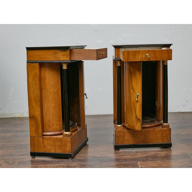 Pair of 19th Century Biedermeier Bedside Cabinets, Walnut and Ebonized Columns For Sale In Atlanta - Image 6 of 12