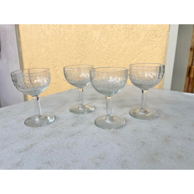 Mid-Century Modern Mid-Century Anchor Hocking Etched Cocktail Glasses - Set of 4 For Sale - Image 3 of 6