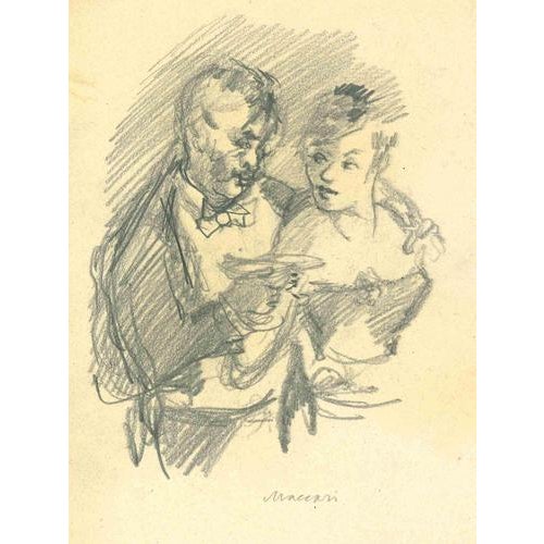 Charcoal drawing on paper. Hand signed in the lower center. Very good condition. This piece is attributed to the mentioned...