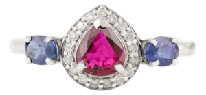 14k White Gold Sapphire Ruby Pear Halo Diamond Ring Size 7