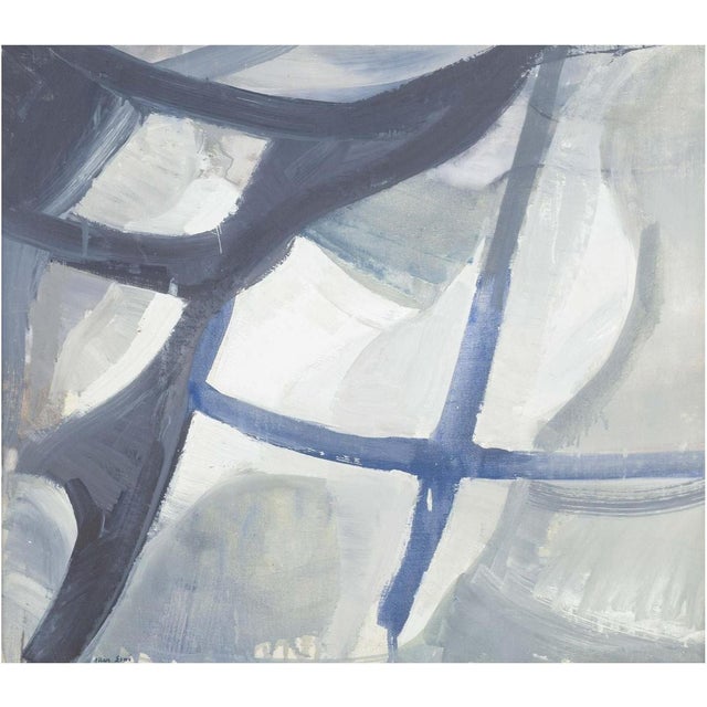 Allan Erwö, Abstract Composition in Blue, White and Grey Tones,, 1970s, Oil on Canvas For Sale