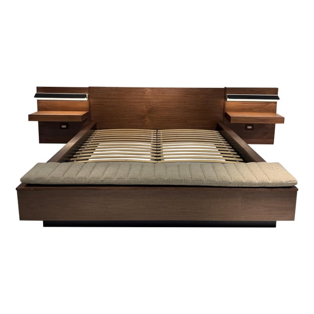 Custom Contemporary King Bed in Walnut Wood-Designed by Ambianic For Sale