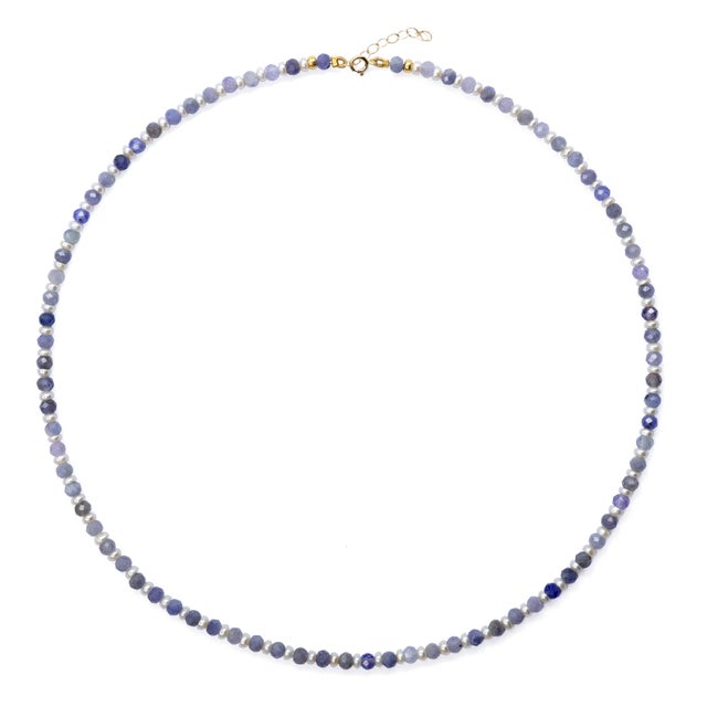 Tanzanite Pearl Alternating Necklace For Sale In New York - Image 6 of 10