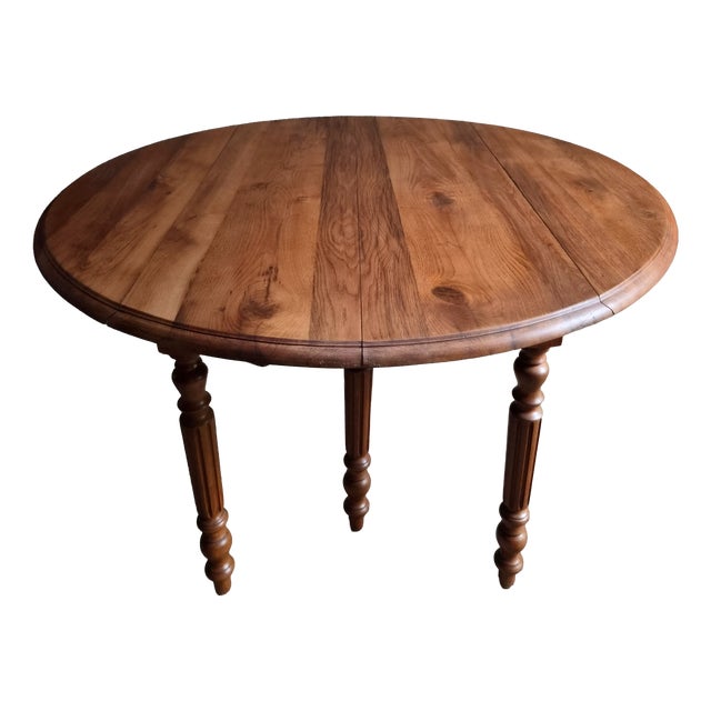 Vintage French Oak Extendable Drop-Leaf Dining Table, 1950s For Sale