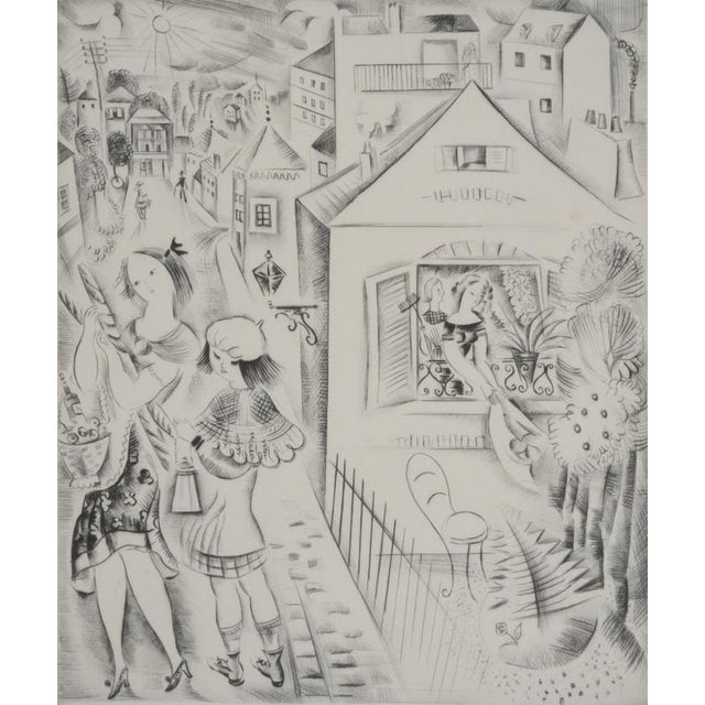 Mily possoz (1888-1968) young girls with provisions original etching signed in pencil numbered out of 60 copies (photo of...