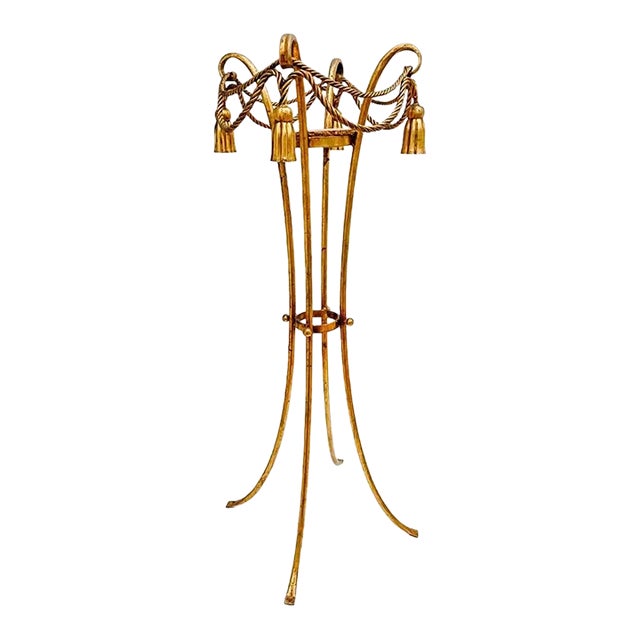 1960 Italian Florentine Gilt Rope and Tassel Plant Stand For Sale