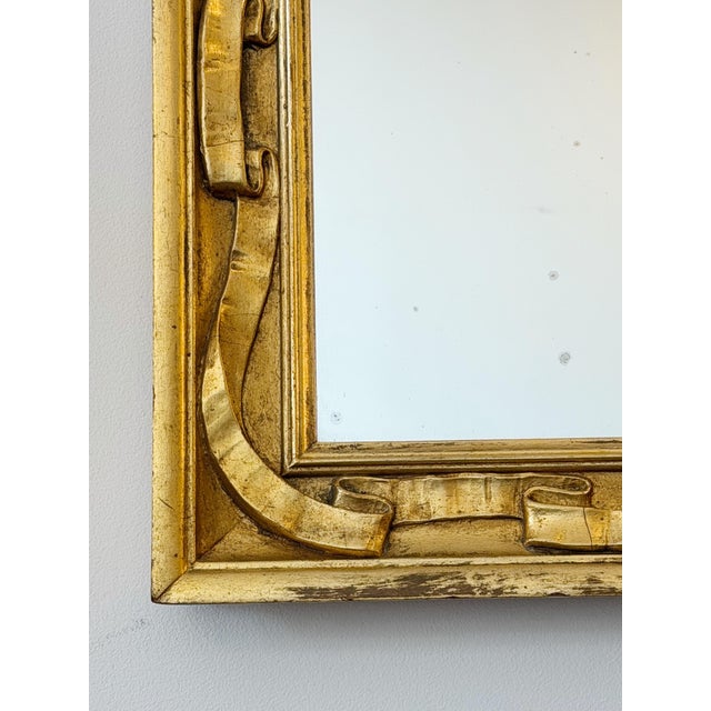Glass Mid Century Gold Gilt Ribbon Motif Mirror For Sale - Image 7 of 10