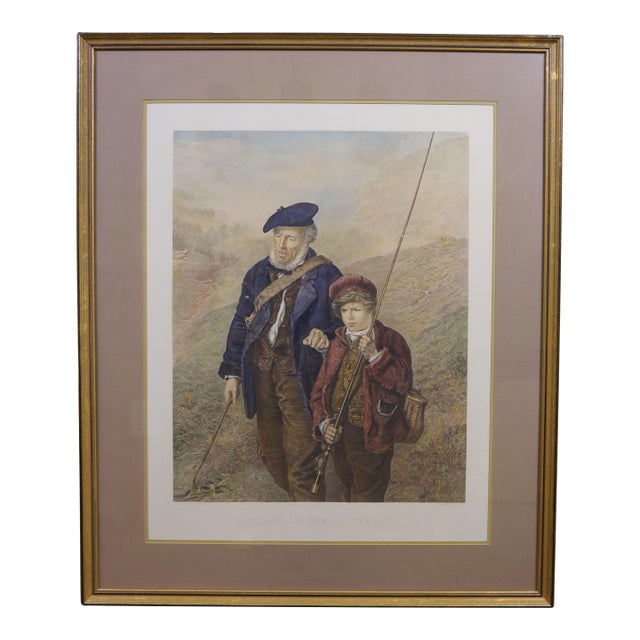 Antique William Wellstood Steady Johnnie Fishing Engraving After Erskine Nicol For Sale