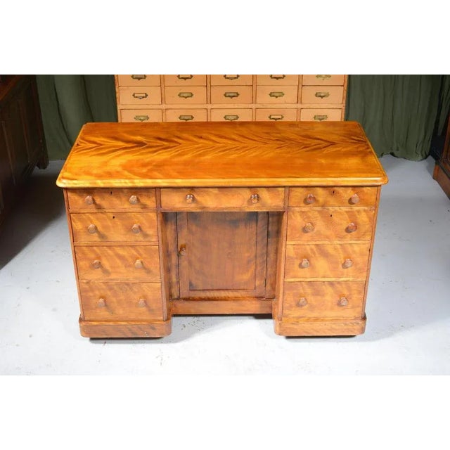 Victorian Satin Birch Kneehole Desk by Constantine & Co, Leeds, 1850s For Sale - Image 6 of 12