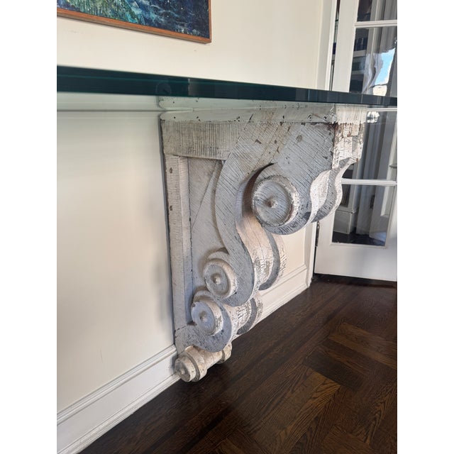 Late 19th Century Monumental Antique Carved Wood Architectural Corbel Console Table With Glass Top For Sale - Image 9 of 10