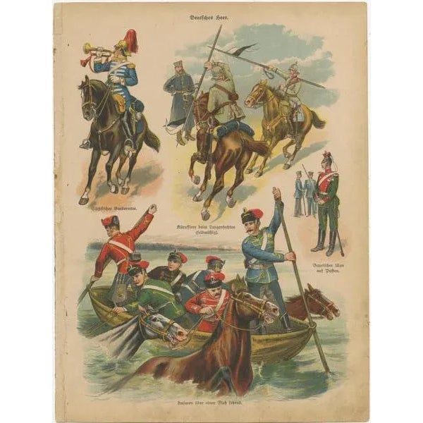Set of ten original antique prints of military costumes. It shows military costumes of Germany and Hungary. Source...