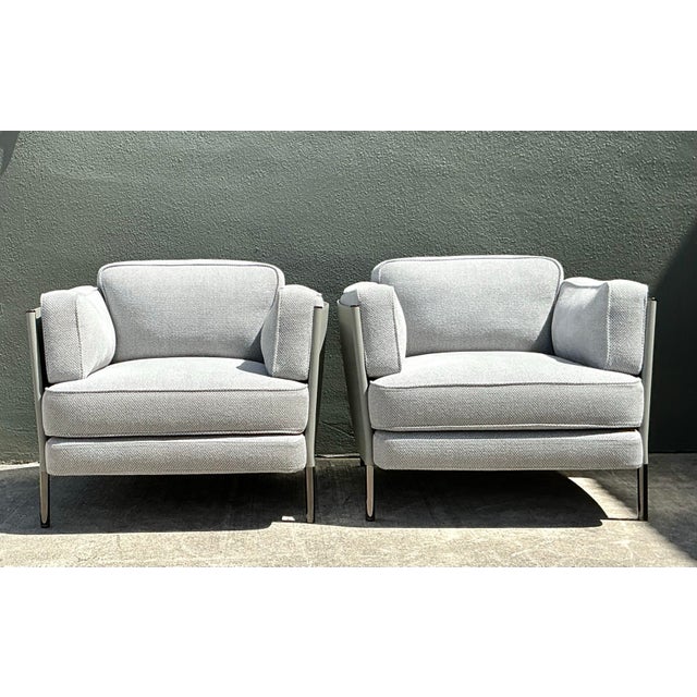 Metal Vintage Italian Minotti Leather Frame “Shelley” Lounge Chairs - A Pair For Sale - Image 7 of 12