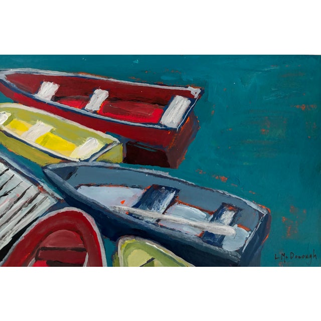“Five Paddle Boats” Original Acrylic Painting by Linda McDonough For Sale