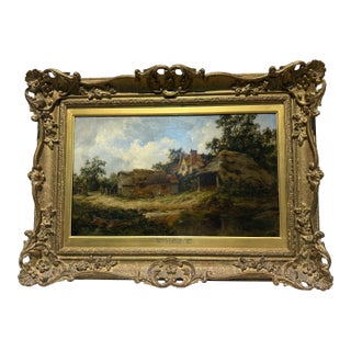 Mid 19th Century John James Wilson 1818 - 1875 Farmhouse at Nutfield Surrey Oil Painting For Sale