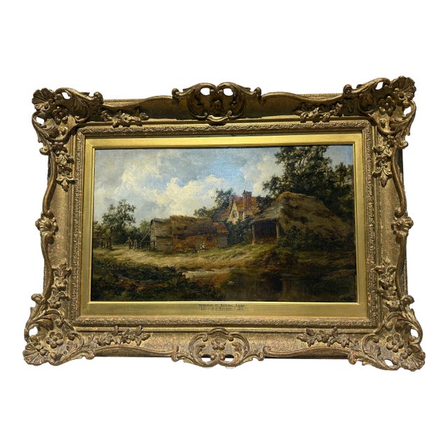 Mid 19th Century John James Wilson 1818 - 1875 Farmhouse at Nutfield Surrey Oil Painting For Sale