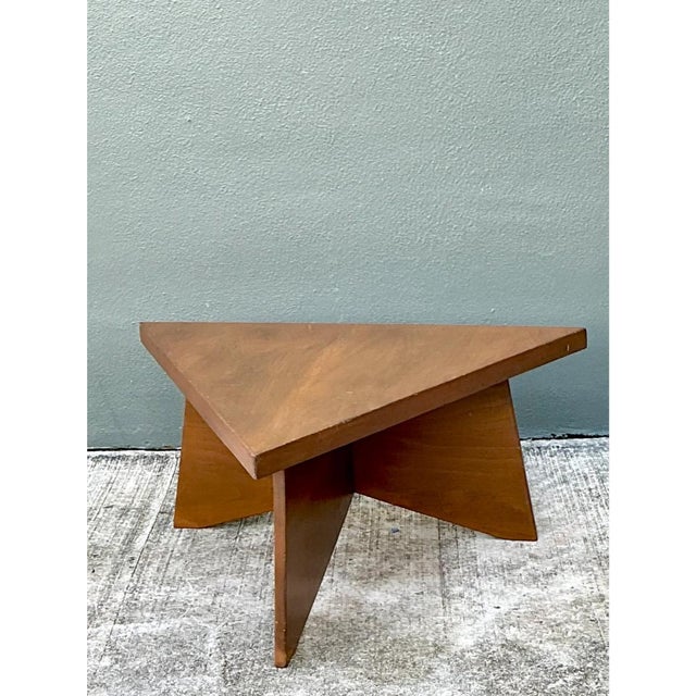 Mid-Century Modern Vintage Triangular Wood Coffee Table For Sale - Image 3 of 12