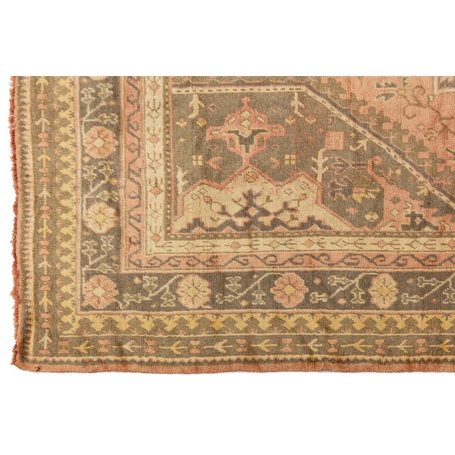 Peach 10 X 11 Turkish Oushak Antique Wool Rug in Peach With Medallion Motif For Sale - Image 8 of 10