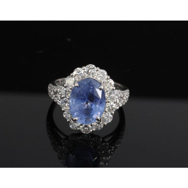 Late 20th Century 4.71ct Gia Ceylon No Heat Sapphire & 1.32ct Diamond Platinum Ring Size 6.25 For Sale - Image 4 of 15