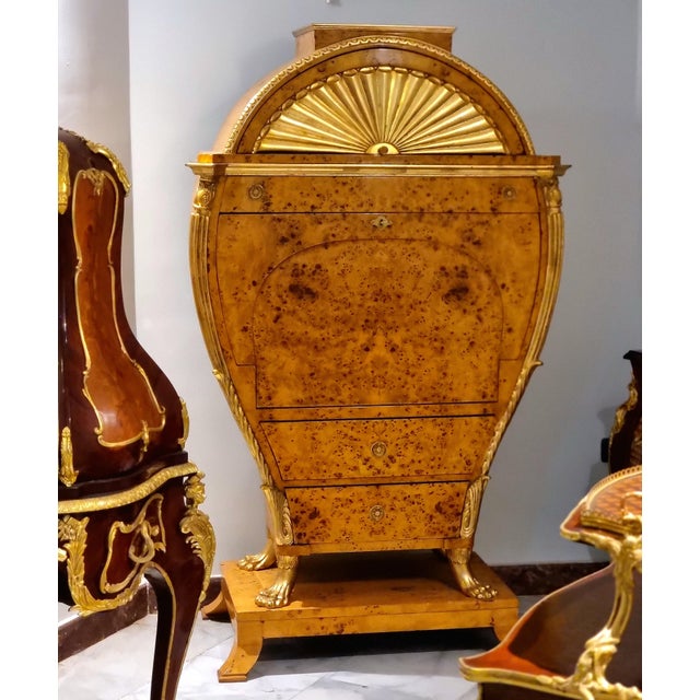 Biedermeier Magnificent Viennese Biedermeier-Style Secrétaire – Lyre-Inspired Cabinet With Gold Leaf & Bronze Details For Sale - Image 3 of 3