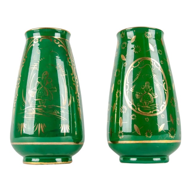 Vintage Italian Porcelian Decorative Vases - a Pair For Sale