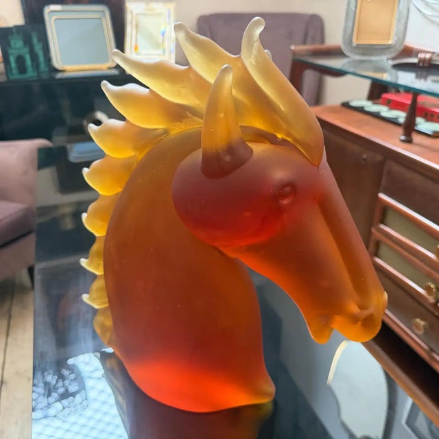 1990s Modern Amber and Brown Heavy Murano Glass Sculpture of an Horse Head 4 For Sale - Image 6 of 12