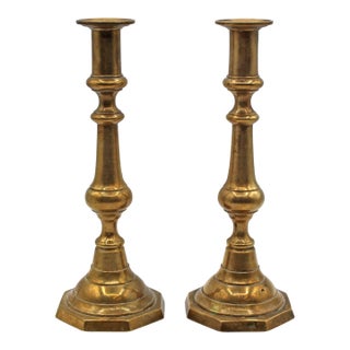 Circa 1860 Pair of English Brass Candlesticks For Sale