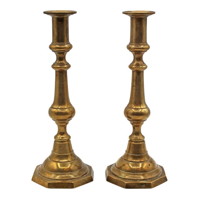 Circa 1860 Pair of English Brass Candlesticks For Sale