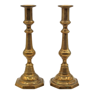 Circa 1860 Pair of English Brass Candlesticks