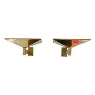 1980s Postmodern Pierre Disderot Verre Lumiere French Gold Wall Lamps - a Pair For Sale